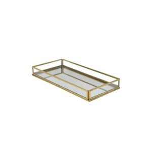 Luxury Gold Metal Wire Mirror <b>Tray</b> Set Decorative Cosmetic Vanity <b>Makeup</b> Organizer Rectangular Glass Mirror Serving Mirror <b>Tray</b> - Product Image 2