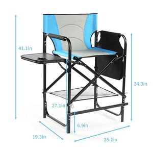 Silla de Director Plegable de 26 Pulgadas de Alto con Reposapiés, 4 Sillas Portátiles de Altura de Barra con Portavasos y Mesa Lateral de Almacenamiento - Product Image 1