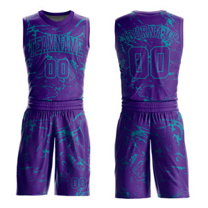 Purple Sublimated Basketball Jersey Set Team Name 00 Moisture Wicking Mesh Sleeveless <b>Athletic</b> Fit Adult Unisex - Product Image 1