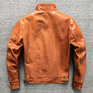 Chaqueta de Piel de Cabra Italiana de Primera Calidad, Estilo Vintage Einstein, con Cuello de Cremallera de Cuarto, Color Verde Frutal, para Hombre - Product Image 3