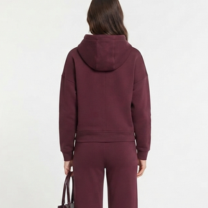 Sweat à capuche zippé bordeaux pour femme en molleton de coton et bambou, couleur unie, coupe classique, idéal pour l'automne, avec poches – Nouvelle collection - Product Image 2