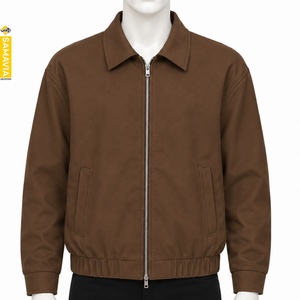 SAMAVIA <b>Men's</b> Brown Long Bomber <b>Jacket</b> Casual Zip up Canvas Solid Color Polyester <b>Summer</b> Regular Fit - Product Image 1