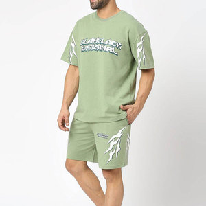 Econex Sports OEM Best Selling Plus Size Solid Color Cotton Twin <b>Set</b> Mens 2PC Shorts T-Shirt Quick Dry Casual Summer - Product Image 3