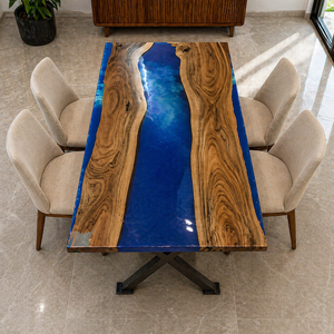 Blue Epoxy Resin Dining <b>Table</b> <b>Top</b> Mid Century Modern Rectangle Agra Heritage Custom Eco-Friendly Furniture Housewarming <b>Decor</b> - Product Image 1