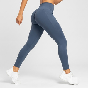 Leggings Deportivos de Cintura Alta, Color Sólido, Sin Costuras, Elásticos, Transpirables, de Punto, Spandex y Nailon, Ropa Deportiva para Mujer - Product Image 2