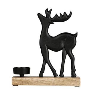 Nuevo Diseño de Portavelas Navideño con Forma de Reno y Base de Madera de Mango con Acabado Dorado - Product Image 1