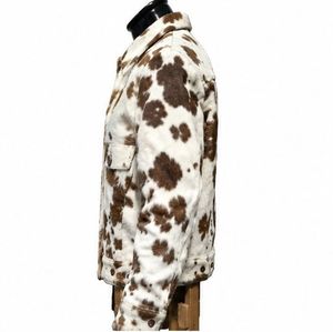 Men's Cowhide Fur Shirt <b>Jacket</b> Animal Print Turn-down Collar Single Breasted Winter Casual Thick Faux Fur Lining - Product Image 3