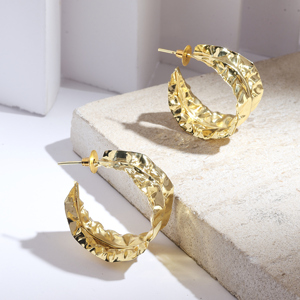 Pendientes de Aro Texturizados Hechos a Mano para Mujer, Chapados en Oro, de Latón, Joyería Diaria Impresionante - Product Image 3
