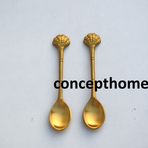 Cucharas de latón chapadas en oro con mango de concha marina para bodas, cucharas de mesa para cenas, en oferta. - Product Image 5