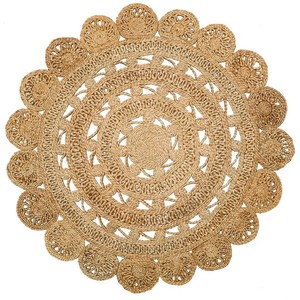 Handcrafted Jute Round Medallion Rug Bohemian Style Flat Weave Living Room Decor Spot <b>Clean</b> - Product Image 3