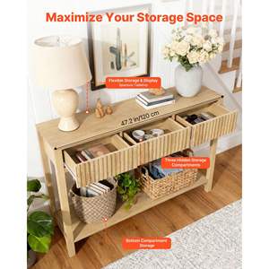 Mesa Consola Rectangular de Madera de 47 Pulgadas con Cajones de Almacenamiento Inferiores, Mesa Estrecha para Sofá, para Entrada, Sala de Estar, Estilo Rústico - Product Image 4