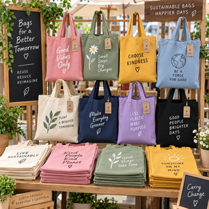EcoRev Biodegradable Canvas Reusable <b>Tote</b> <b>Bag</b> Positive Vibes Only Bloom a Better Tomorrow Lightweight Durable Shoulder <b>Bag</b> - Product Image 5