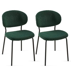 Set di sedie da pranzo in tessuto bouclé verde scuro di 2 sedie con gambe in metallo per sala da pranzo cucina soggiorno - Product Image 2