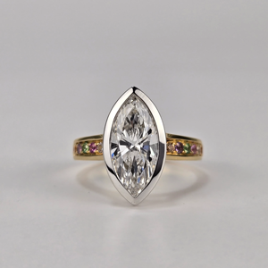 2 Ct 18k Yellow <b>Gold</b> Rhodium Plated E VS1 Marquise Lab Diamond Engagement Anniversary Luxury Tension Setting <b>Ring</b> - Product Image 1