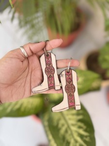 Unique Cowhide <b>Boot</b>-Inspired Design Hand Tooled Leather Key <b>Chain</b> Handmade genuine leather Key Earrings Unisex Gift Accessory - Product Image 1