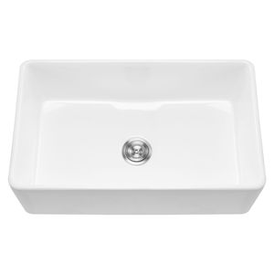 Lavello da Cucina Bianco Stile Rustico 33.5x20 Pollici con Grembialino Frontale, Vasca Singola Quadrata in Argilla Refrattaria, Installazione Sottopiano, Workstation con Opzioni Multiple di Alimentazione CA - Product Image 5
