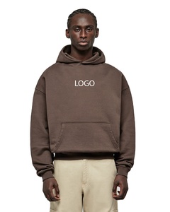 Sweat-shirts à capuche zippés pour hommes, en molleton 100% coton épais, marron, coupe oversize et carrée, épaules tombantes, logo personnalisé, streetwear, vente en gros - Product Image 3