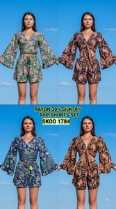 Ensemble coordonné vintage tendance haut de gamme 70% soie 30% rayonne avec short assorti, respirant et écologique pour femme - Product Image 2