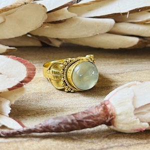 New Arrival Prehnite Brass <b>Ring</b> 18k Gold Plated <b>Statement</b> Leaf Texture <b>Ring</b> Vintage Style Filigree Design Wholesale Womens <b>Ring</b> - Product Image 3