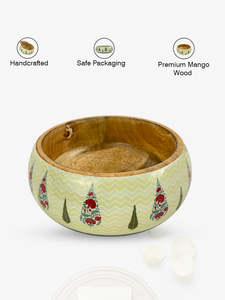 VeloraCraft - Tazón de Madera Esmaltada Artesanal, Diseño Bohemio Estampado de Primera Calidad para Frutas, Ensaladas, Bocadillos y Cenas Elegantes - Product Image 3
