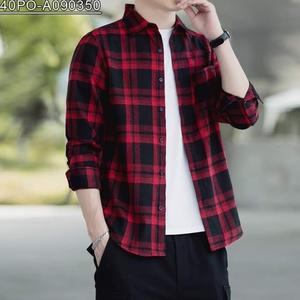 Chemise décontractée en coton pour homme, col montant, manches longues, coupe ajustée, respirante, douce, confortable et légère pour le travail et le quotidien - Product Image 4