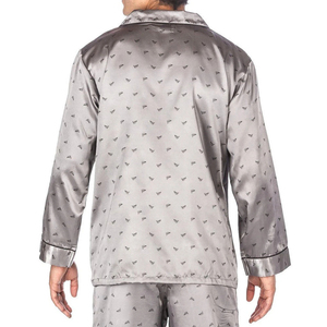 <b>Men's</b> Gray Satin Long Sleeve <b>Pajama</b> <b>Set</b> with Print Pattern and Front Pocket Casual Sleepwear <b>for</b> Spring - Product Image 2