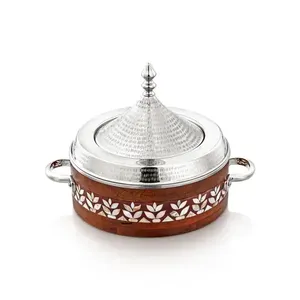 Decorative Silver Conical <b>Lid</b> Food Warmer with Wooden Base Crisscross Pattern Elegant Casserole <b>Pot</b> Kitchenware Home Decor - Product Image 1