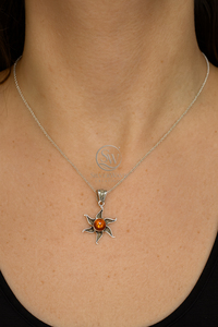 Pendentif en argent sterling 925 en forme de soleil avec pierre précieuse en ambre naturel |   Bijoux bohèmes faits à la main - Product Image 5