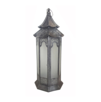 Lanterne à bougie suspendue en métal marocain argenté, avec dôme en filigrane, verre dépoli, motif étoile, anneau de poignée, décoration de table