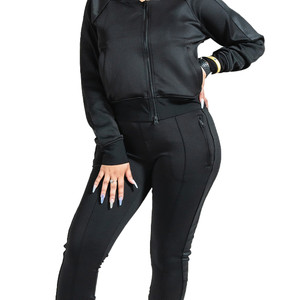 Survêtement décontracté imprimé noir respirant pour femme, avec fermeture éclair quart de tour, grande taille, unisexe, haute qualité, OEM/ODM, vente en gros, mode - Product Image 6