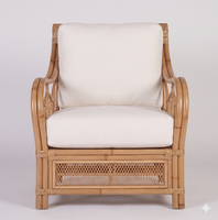 Fauteuil en rotin naturel avec coussin moelleux, meuble de salon intérieur, fauteuil d'appoint en osier écologique pour hôtel et décoration intérieure