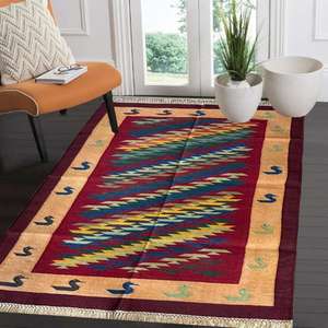 Tapis de sol légers en coton Dhurrie avec texture à tissage plat pour cuisine salon et chambre à coucher revêtement de sol 007 - Product Image 1