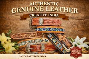 Wholesale Men's Cowboy Western Belt Hand <b>Tooled</b> <b>Engraved</b> Genuine Cowhide Leather Beaded Belts Custom Length Hot Sale - Product Image 5