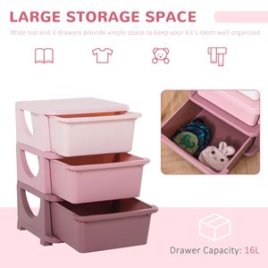 Tocador de almacenamiento de 3 niveles rosa, organizador de juguetes eficiente para niños y cofre para dormitorio, guardería, sala de estar - Product Image 6