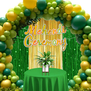 Kit Combinado Verde Brillante para la Ceremonia Mehndi |   45 globos amarillos y verdes y cortinas de papel de aluminio |   Bandera con Brillo para Mehndi - Product Image 5