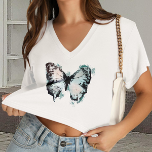 Camiseta Corta de Algodón Ligero para Mujer, Corte Holgado, Estilo Urbano, Tejido Resistente, Manga Corta, para Moda de Alta Gama - Product Image 5