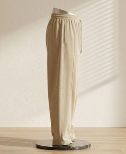 High Waist Wide Leg Canvas Breathable Autumn <b>Pants</b> Solid Color Loose Fit Full Length Drawstring Casual Trousers Pockets Spandex - Product Image 3