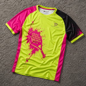 Camiseta Deportiva Personalizada de Alto Rendimiento, Camiseta de Pádel Personalizada en Verde Neón y Magenta, Jersey Transpirable de Poliéster - Product Image 1