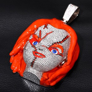 Pendentif Chucky en émail micro-pavé, breloques visage Chucky glacées, bijoux de déclaration bling-bling pour rappeurs hip-hop, pour cadeaux d'Halloween - Product Image 3