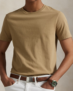 Camiseta de Manga Corta para Hombre, Cuello Redondo, Algodón Beige Liso – Suave, Cómoda, Estilo Casual para el Día a Día - Product Image 5
