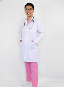 Bata Médica Blanca Minimalista con Cuello Alto, Túnica Profesional de Alta Gama para el Cuidado de la Salud, Elegante, de Manga Corta para Mujer - Product Image 2