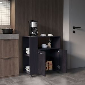 Mobile Base da Cucina Eldon Nero Wengue a Due Ante con Quattro Ripiani e Scaffali Laterali per Stoccaggio e Organizzazione - Product Image 5