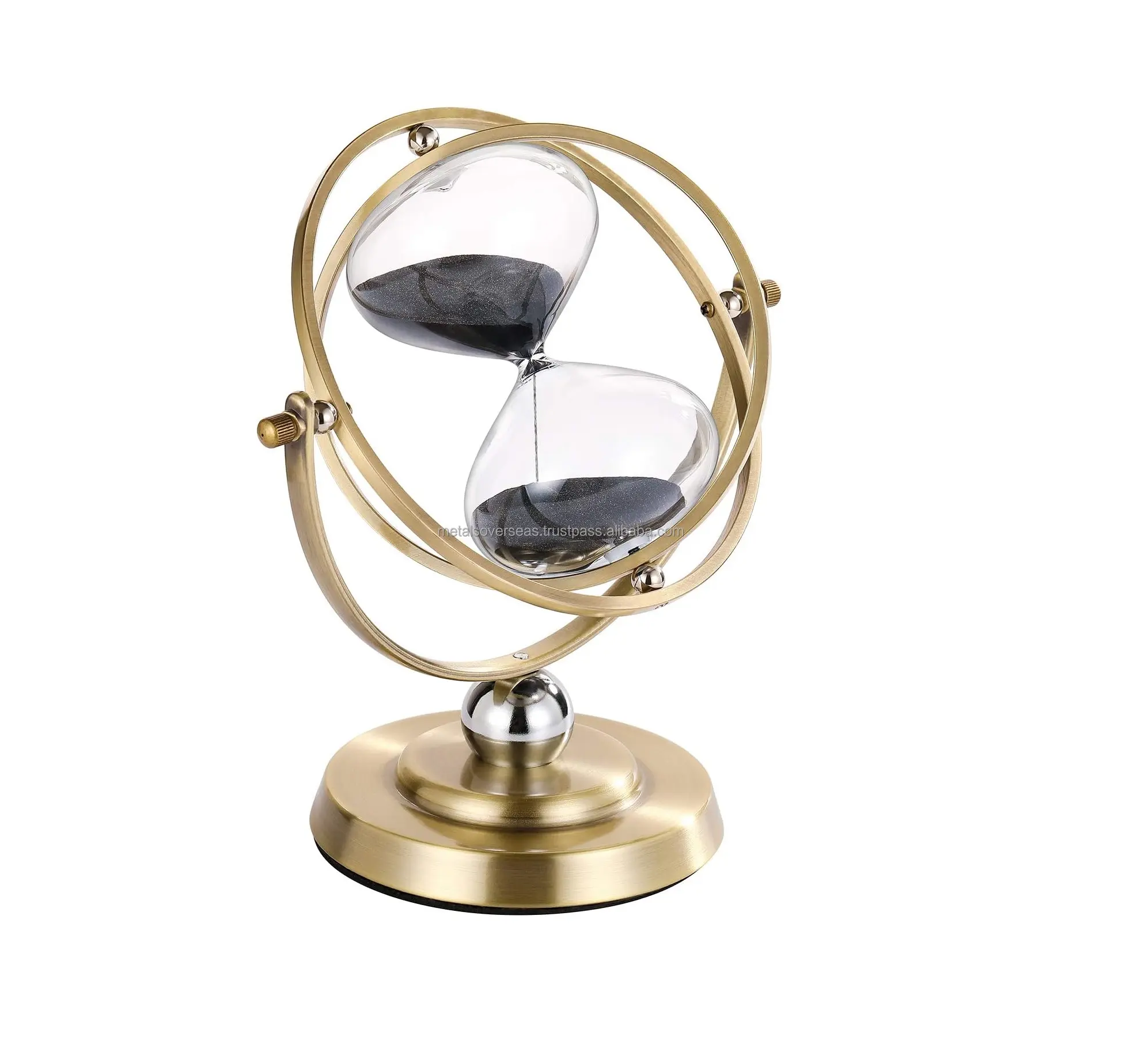 Sablier en laiton au design unique 60 minutes 720 degrés rotatif vintage sablier en métal grande montre de sable noir 60 minutes