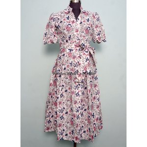 Robe décontractée moderne en coton pour femme, tunique confortable en coton biologique, robe midi d'été pour la plage, imprimé floral, lavable, toucher doux - Product Image 1