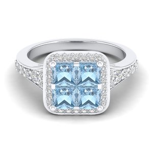 Anillo de diamantes REYES, el más vendido, de oro sólido de 14 quilates con certificado IGI para mujer, corte princesa, con piedra preciosa de aguamarina de 1.56 quilates. - Product Image 5