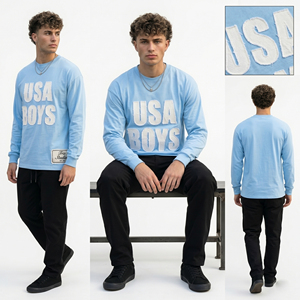 T-shirts personnalisés brodés effet vieilli pour hommes, à manches longues et col rond, style streetwear tendance - Product Image 6
