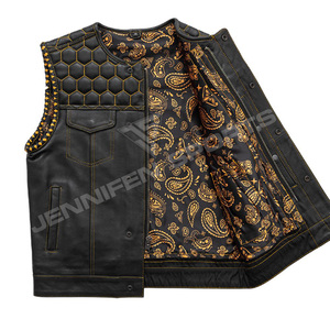 Gilet de moto en cuir personnalisé pour homme, style club, sans manches, respirant, coupe diamant, multi-poches, bandana, idéal pour l'hiver - Product Image 2
