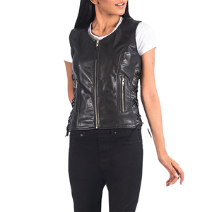 <b>Women's</b> <b>Leather</b> Biker Vest <b>Vintage</b> Motorcycle Sleeveless Outerwear Slim Fit V-Neck Waterproof Windproof Zipper Closure Fashion - Product Image 5