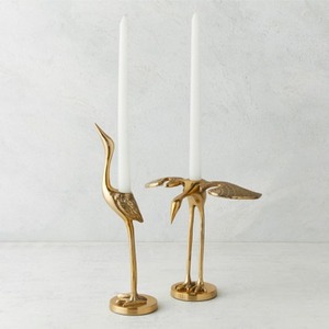 Candelabro de Lujo de Latón Dorado con Diseño de Grulla, Juego de Portavelas Decorativos con Estatua de Garza para Decoración Vintage del Hogar y Bodas - Product Image 1