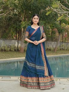Ensemble élégant de lehenga choli en coton Chanderi avec dupatta tissé à la main et bordure traditionnelle – Tenue festive et ethnique - Product Image 3